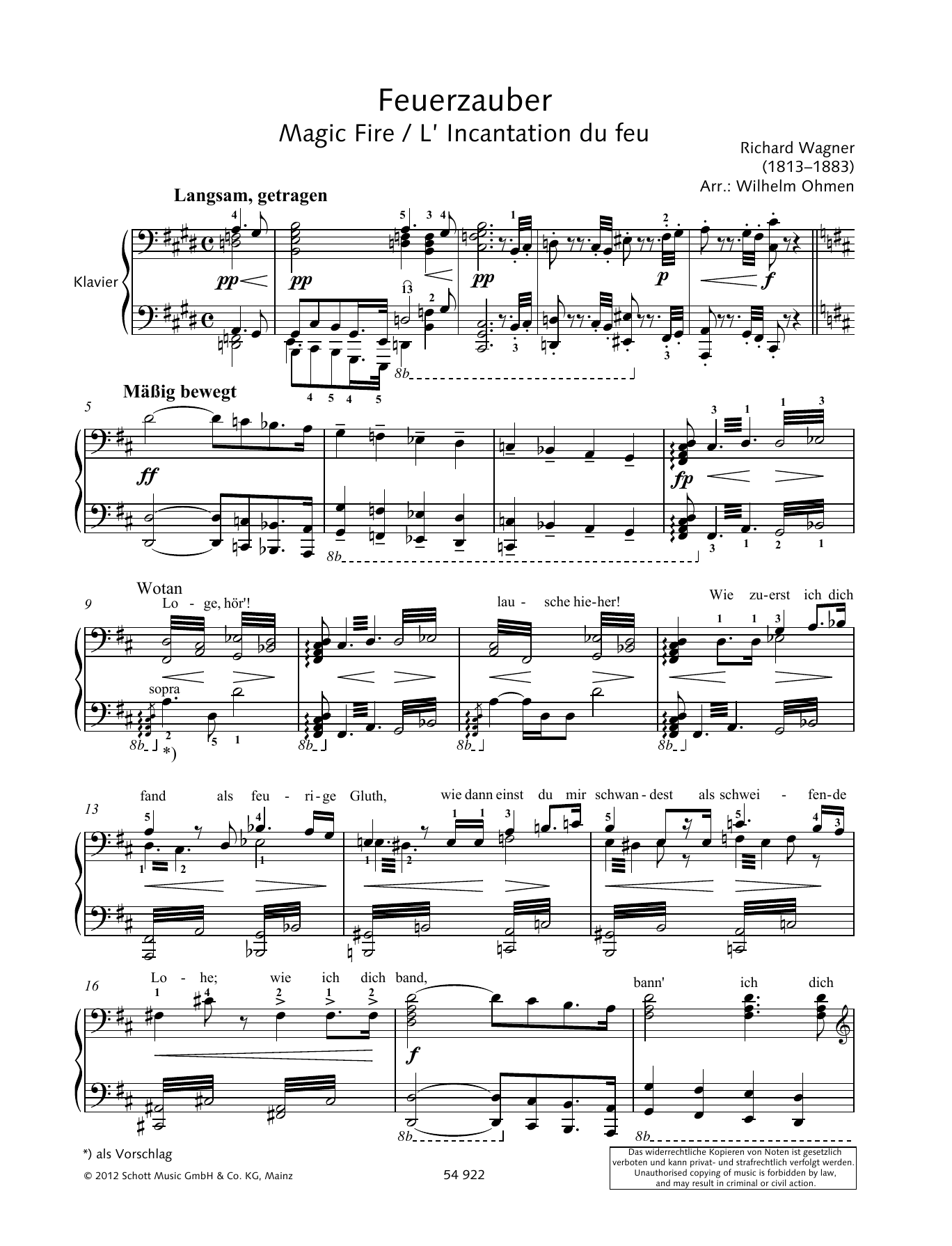 Richard Wagner Magic Fire Sheet Music Notes & Chords for Piano Solo - Download or Print PDF