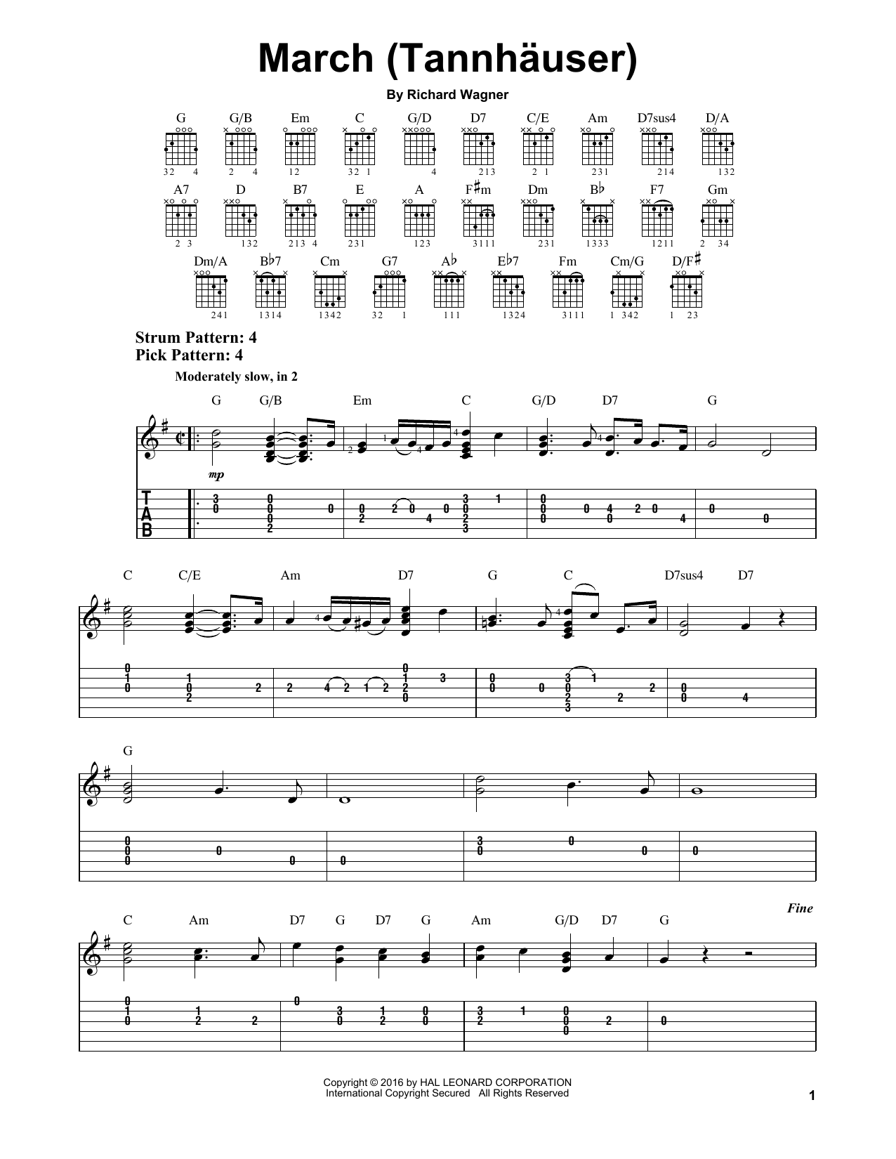 Richard Wagner March (Tannhauser) Sheet Music Notes & Chords for Easy Guitar Tab - Download or Print PDF