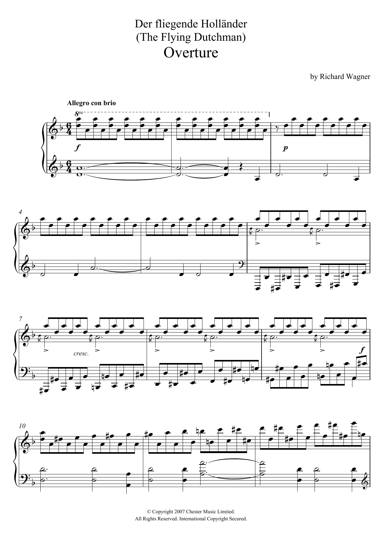 Richard Wagner Overture from The Flying Dutchman Sheet Music Notes & Chords for Piano - Download or Print PDF
