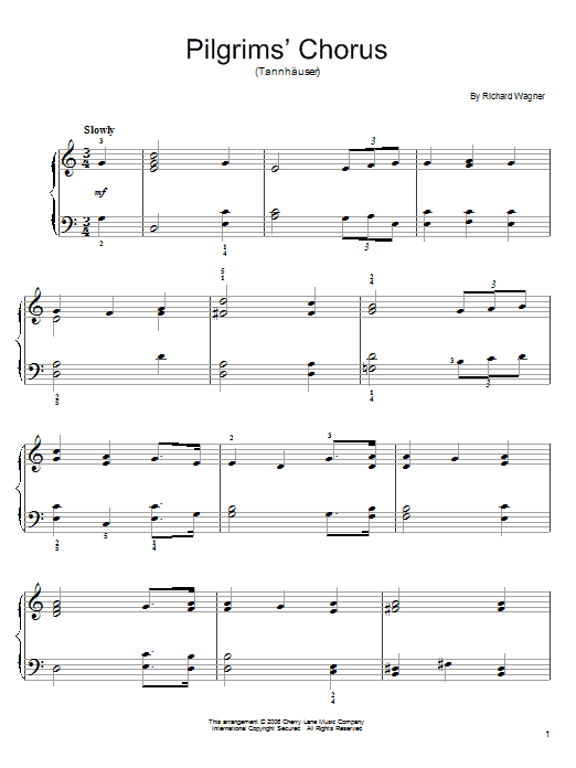 Richard Wagner Pilgrims' Chorus Sheet Music Notes & Chords for Easy Piano - Download or Print PDF