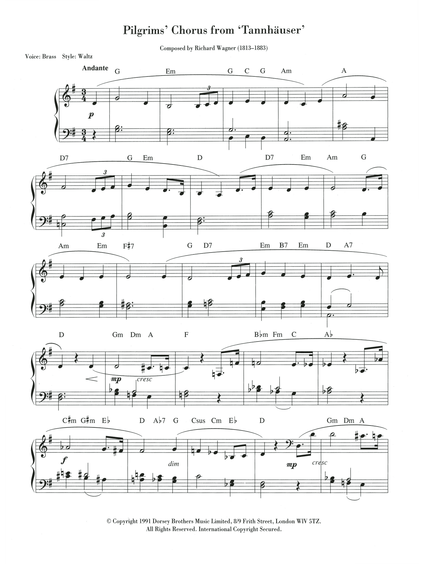 Richard Wagner Pilgrims' March Sheet Music Notes & Chords for Clarinet - Download or Print PDF