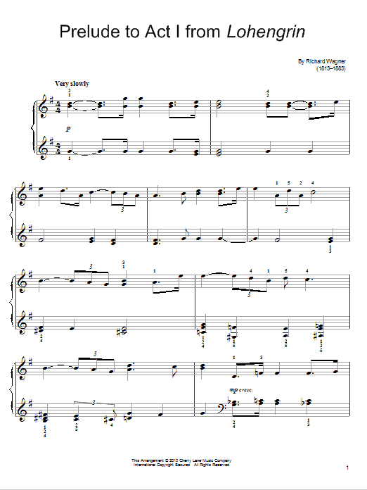 Richard Wagner Prelude (Lohengrin) Sheet Music Notes & Chords for Easy Piano - Download or Print PDF