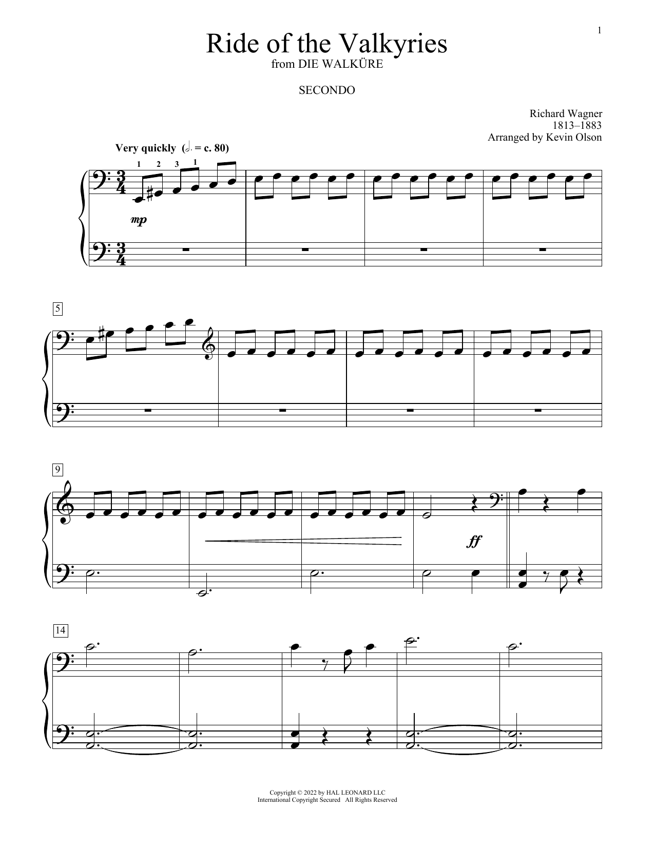 Richard Wagner Ride Of The Valkyries (arr. Kevin Olson) Sheet Music Notes & Chords for Piano Duet - Download or Print PDF