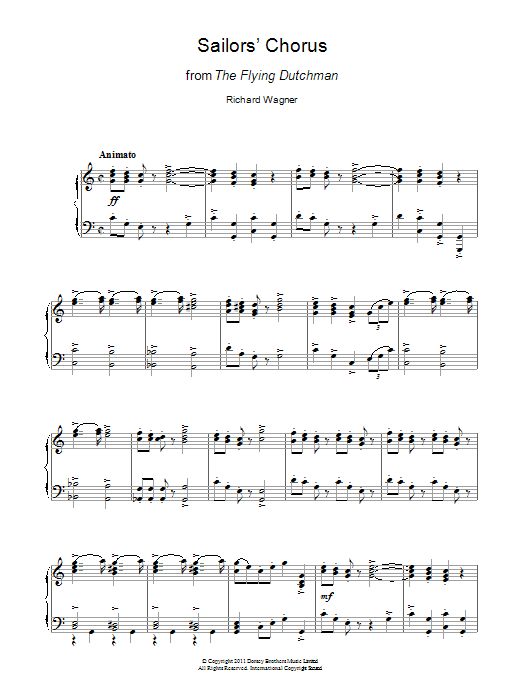 Richard Wagner Sailors' Chorus (from The Flying Dutchman) Sheet Music Notes & Chords for Piano - Download or Print PDF