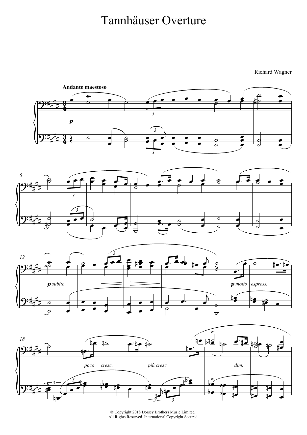 Richard Wagner Tannhauser Overture Sheet Music Notes & Chords for Piano - Download or Print PDF