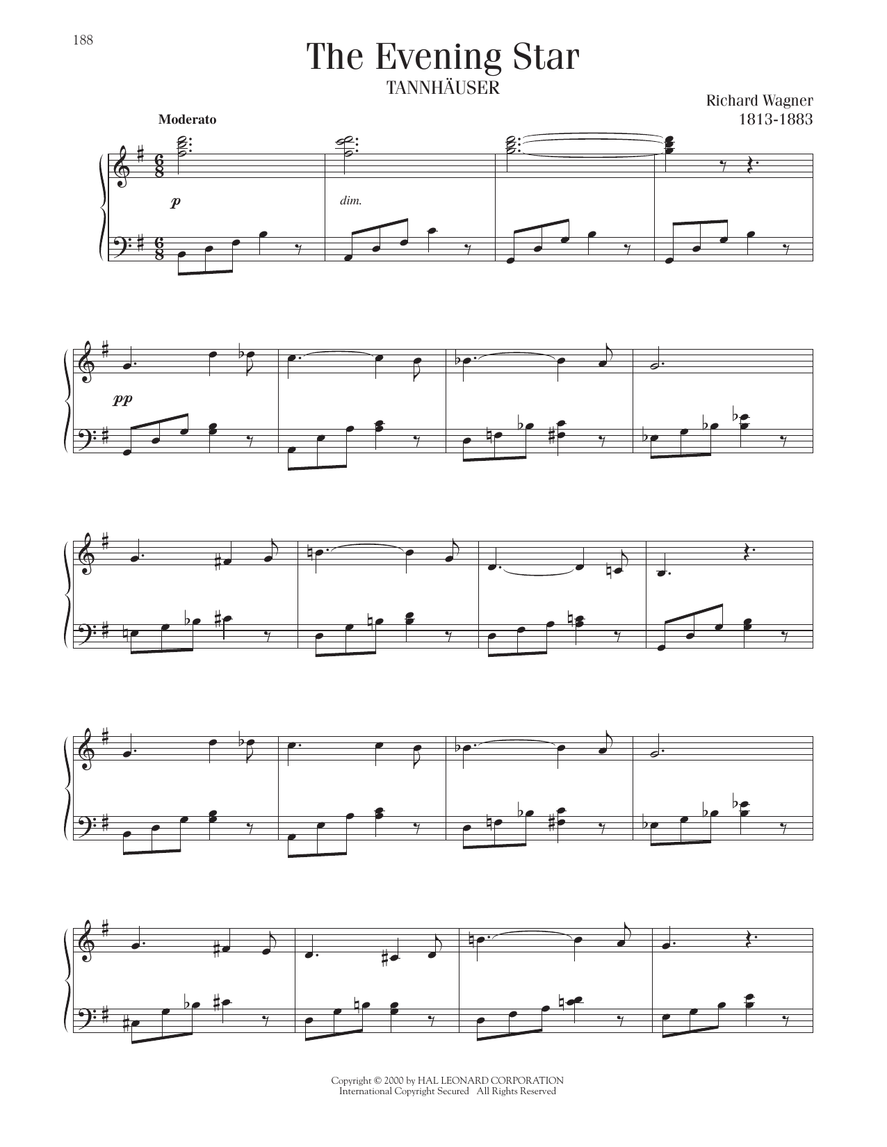 Richard Wagner The Evening Star Sheet Music Notes & Chords for Piano Solo - Download or Print PDF