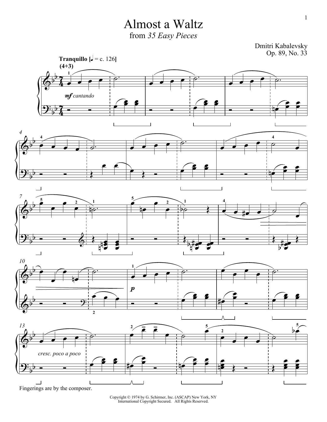 Richard Walters Almost A Waltz Sheet Music Notes & Chords for Piano - Download or Print PDF