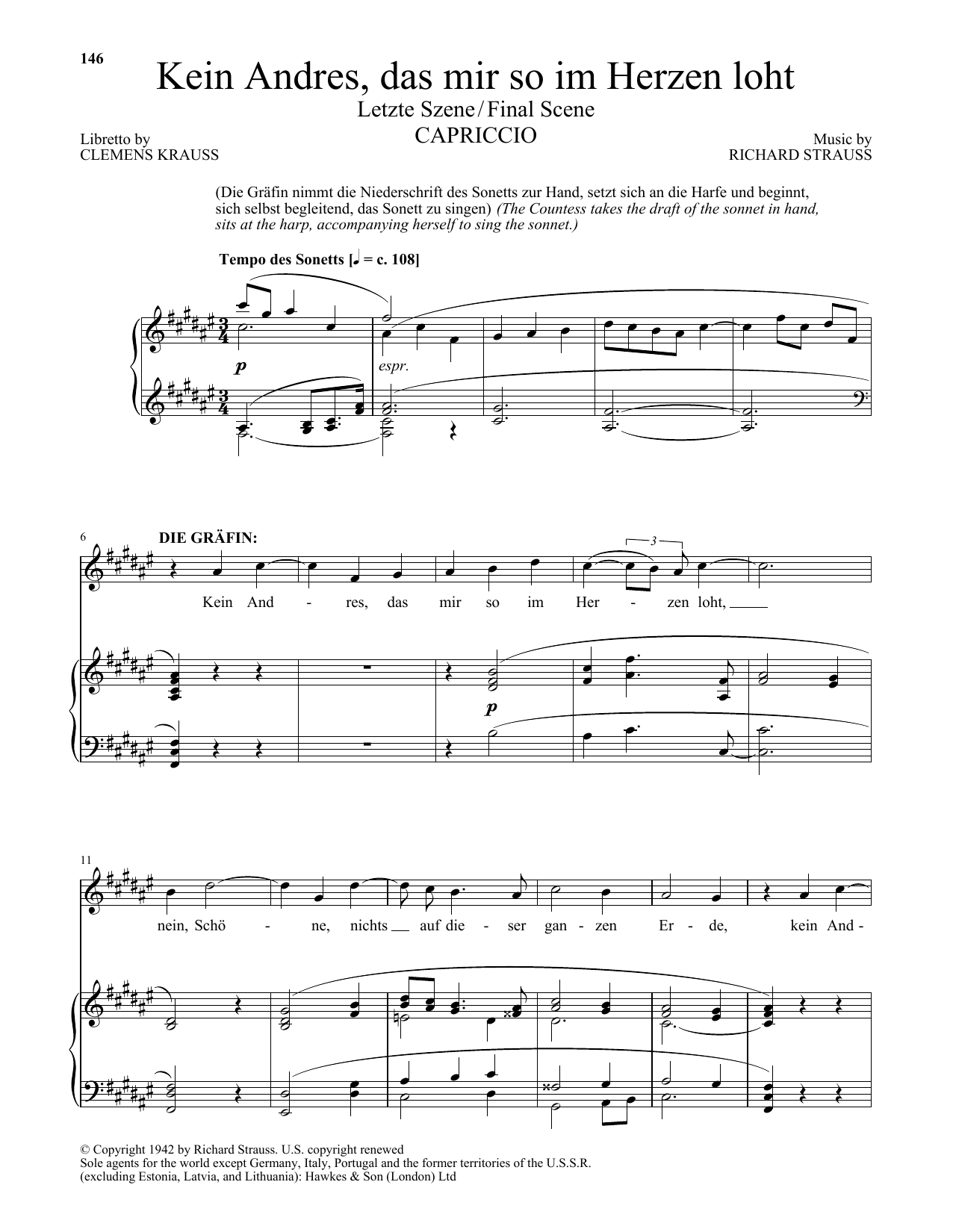 Richard Walters Kein Andres, das mir so im Herzen loht (Final Scene) (from Capriccio) Sheet Music Notes & Chords for Piano & Vocal - Download or Print PDF