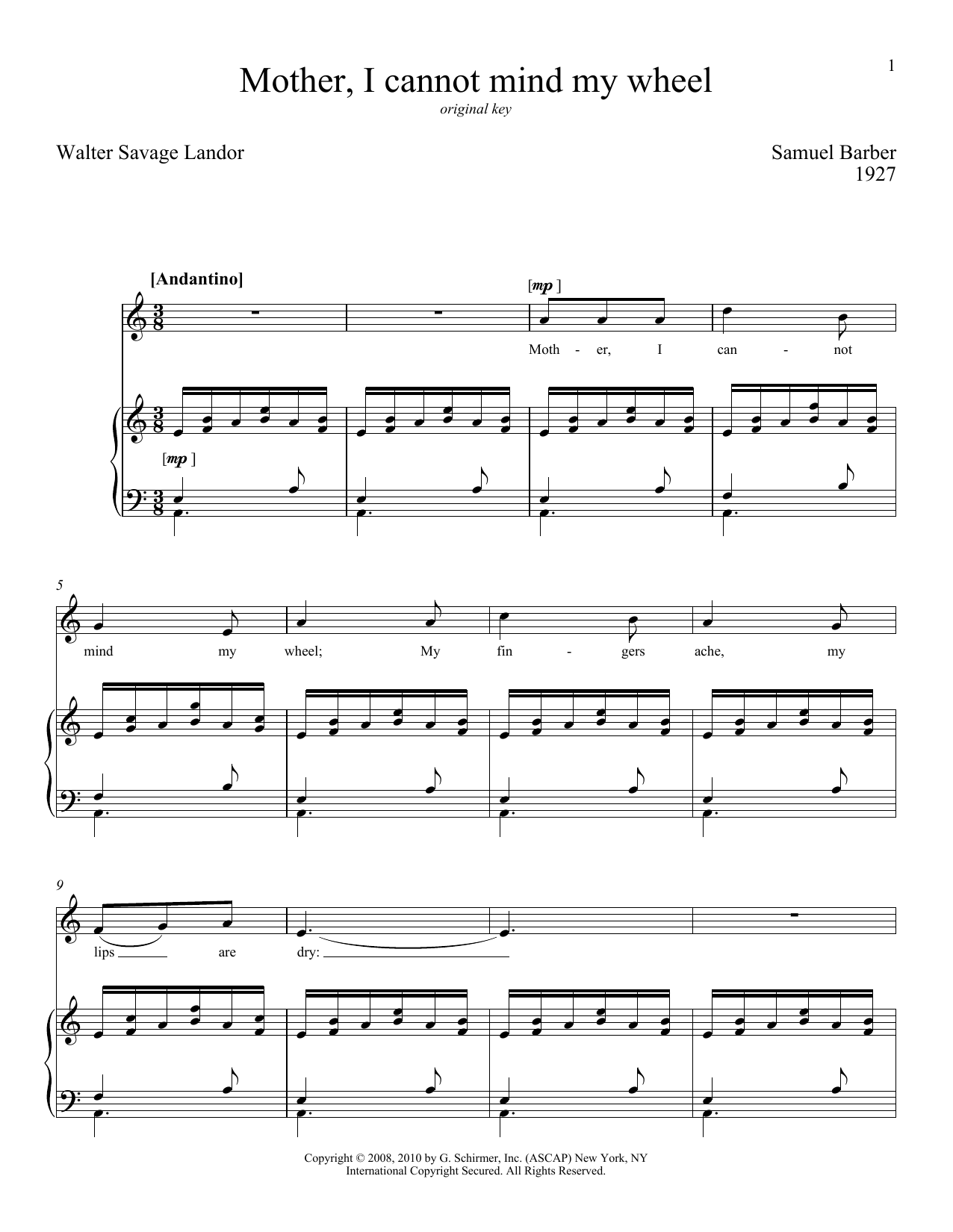 Richard Walters Mother, I Can Not Mind My Wheel Sheet Music Notes & Chords for Piano & Vocal - Download or Print PDF