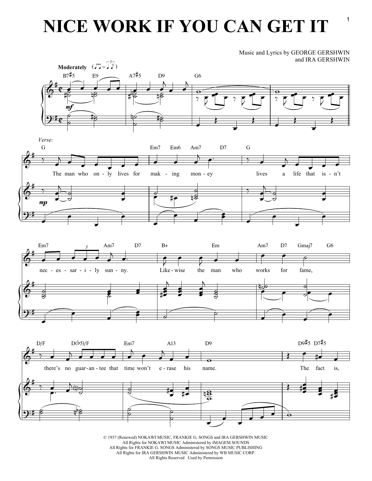 Richard Walters Nice Work If You Can Get It Sheet Music Notes & Chords for Piano & Vocal - Download or Print PDF