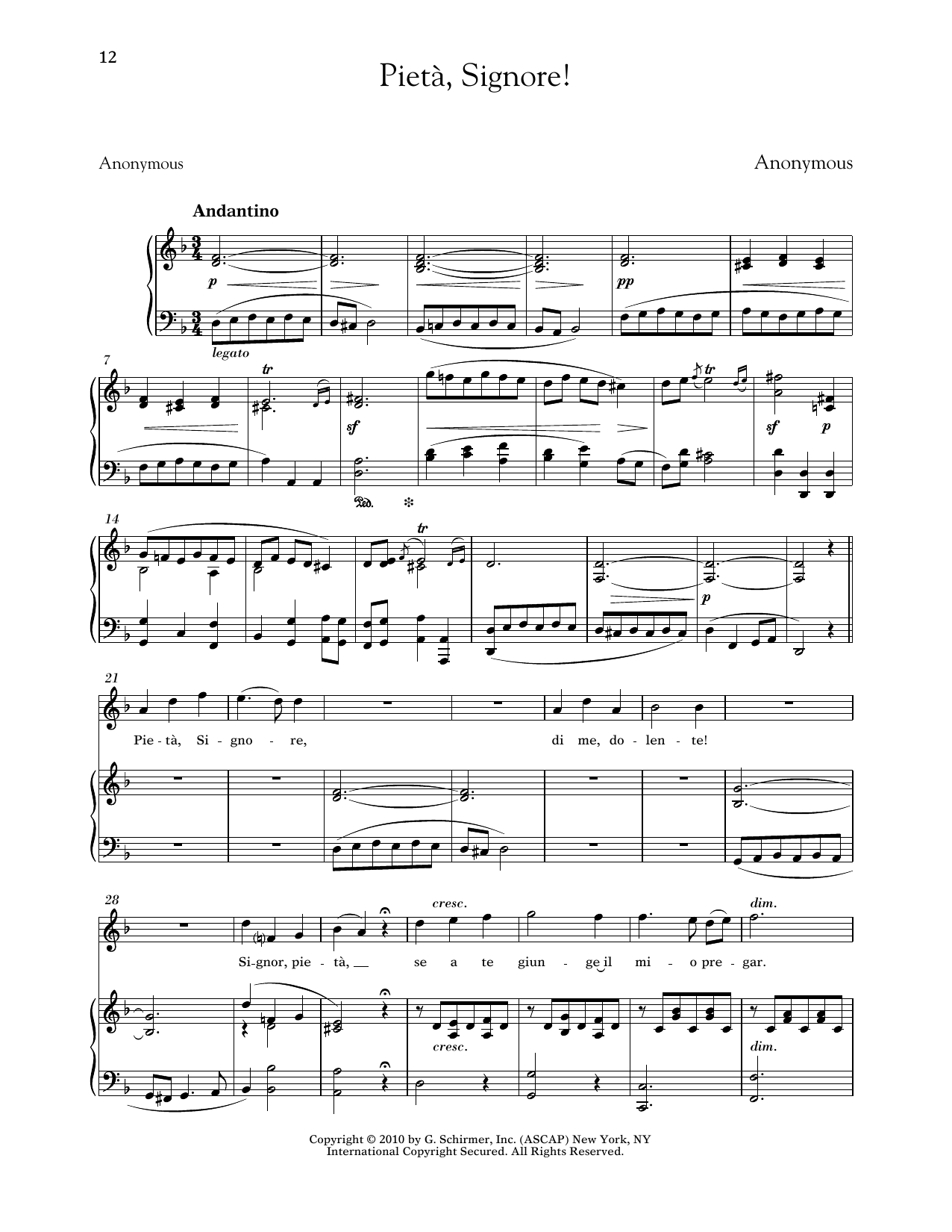 Richard Walters Pieta, Signore! (High Voice) Sheet Music Notes & Chords for Piano & Vocal - Download or Print PDF