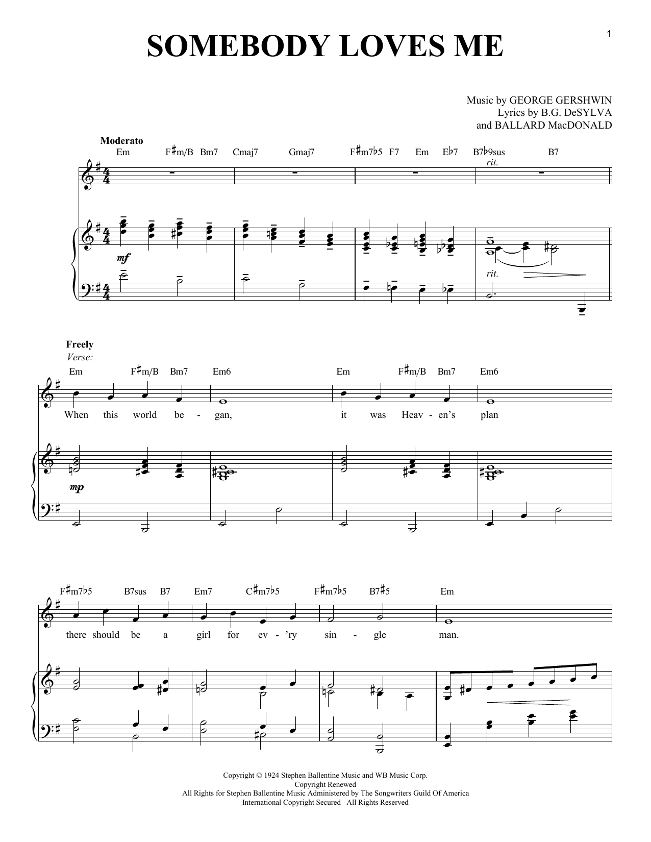 Richard Walters Somebody Loves Me Sheet Music Notes & Chords for Piano & Vocal - Download or Print PDF
