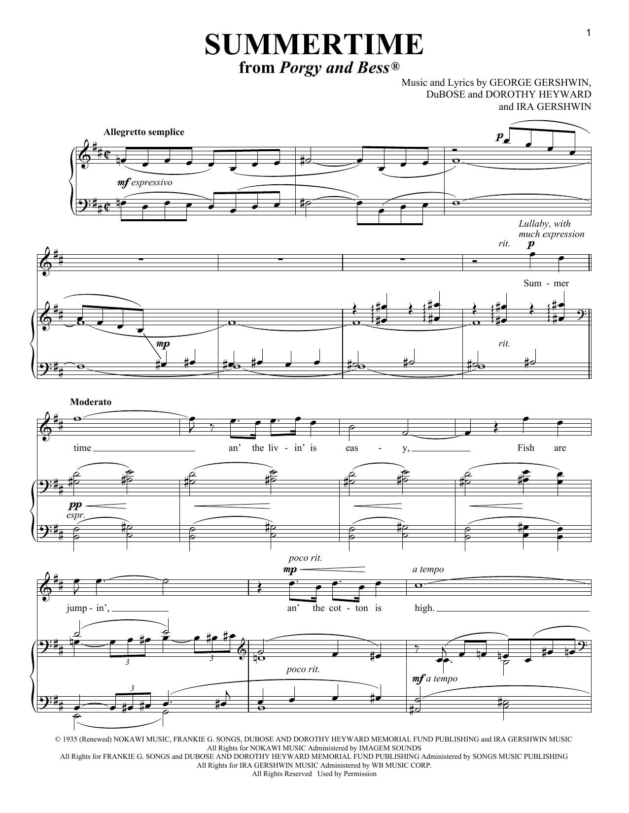 Richard Walters Summertime Sheet Music Notes & Chords for Piano & Vocal - Download or Print PDF