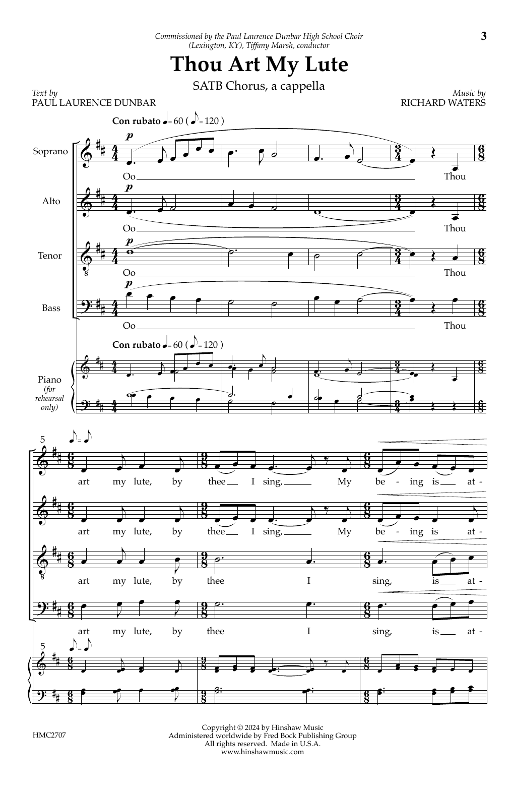 Richard Waters Thou Art My Lute Sheet Music Notes & Chords for SATB Choir - Download or Print PDF