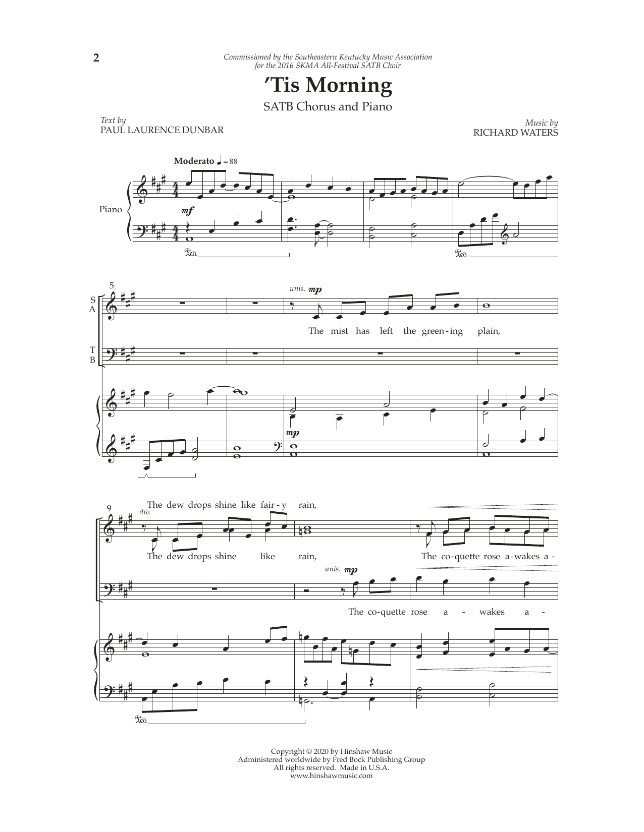 Richard Waters 'Tis Morning Sheet Music Notes & Chords for SATB Choir - Download or Print PDF