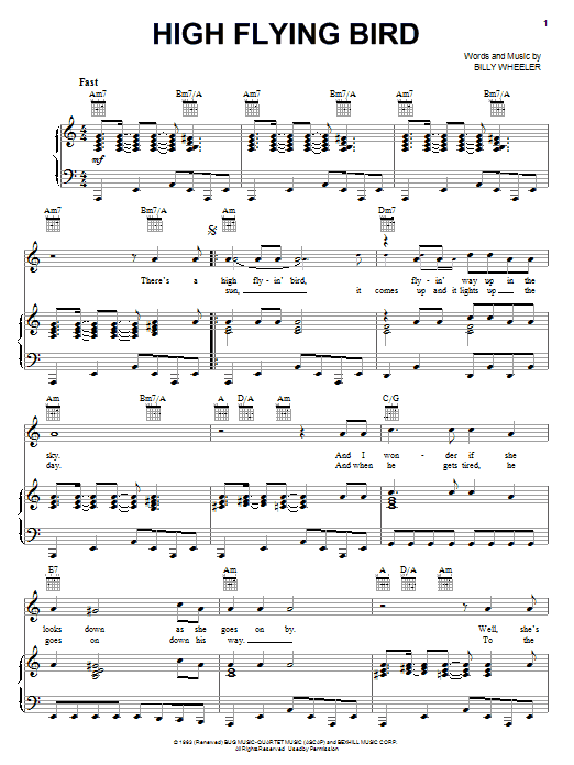 Richie Havens High Flying Bird Sheet Music Notes & Chords for Piano, Vocal & Guitar (Right-Hand Melody) - Download or Print PDF