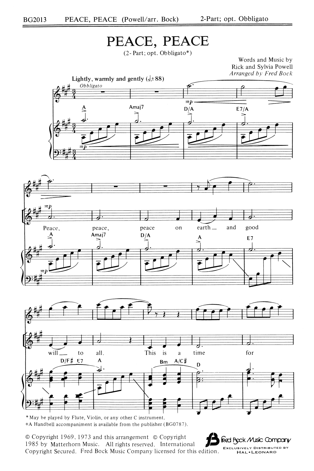 Rick & Sylvia Powell Peace, Peace (arr. Fred Bock) Sheet Music Notes & Chords for 2-Part Choir - Download or Print PDF