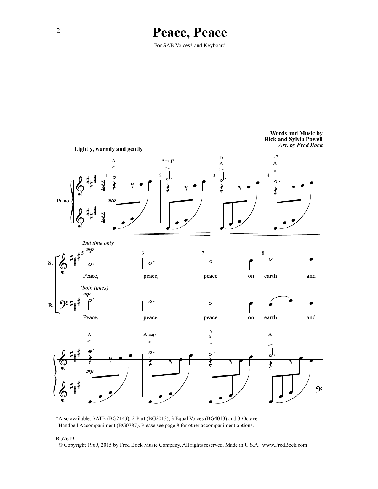Rick and Sylvia Powell Peace, Peace (arr. Fred Bock) Sheet Music Notes & Chords for SAB Choir - Download or Print PDF