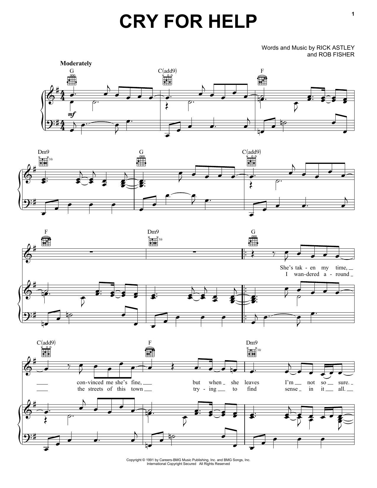 Rick Astley Cry For Help Sheet Music Notes & Chords for Piano, Vocal & Guitar Chords (Right-Hand Melody) - Download or Print PDF
