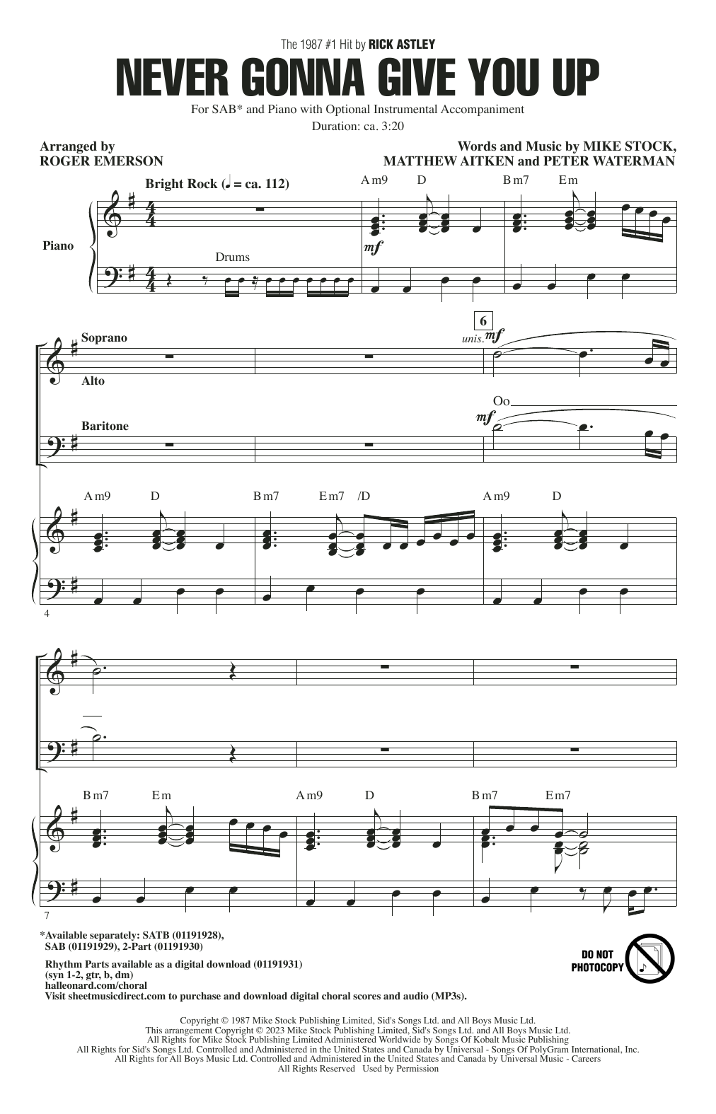 Rick Astley Never Gonna Give You Up (arr. Roger Emerson) Sheet Music Notes & Chords for 2-Part Choir - Download or Print PDF