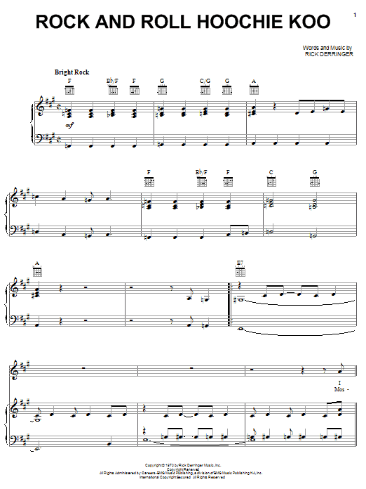 Rick Derringer Rock And Roll Hoochie Koo Sheet Music Notes & Chords for Lyrics & Chords - Download or Print PDF