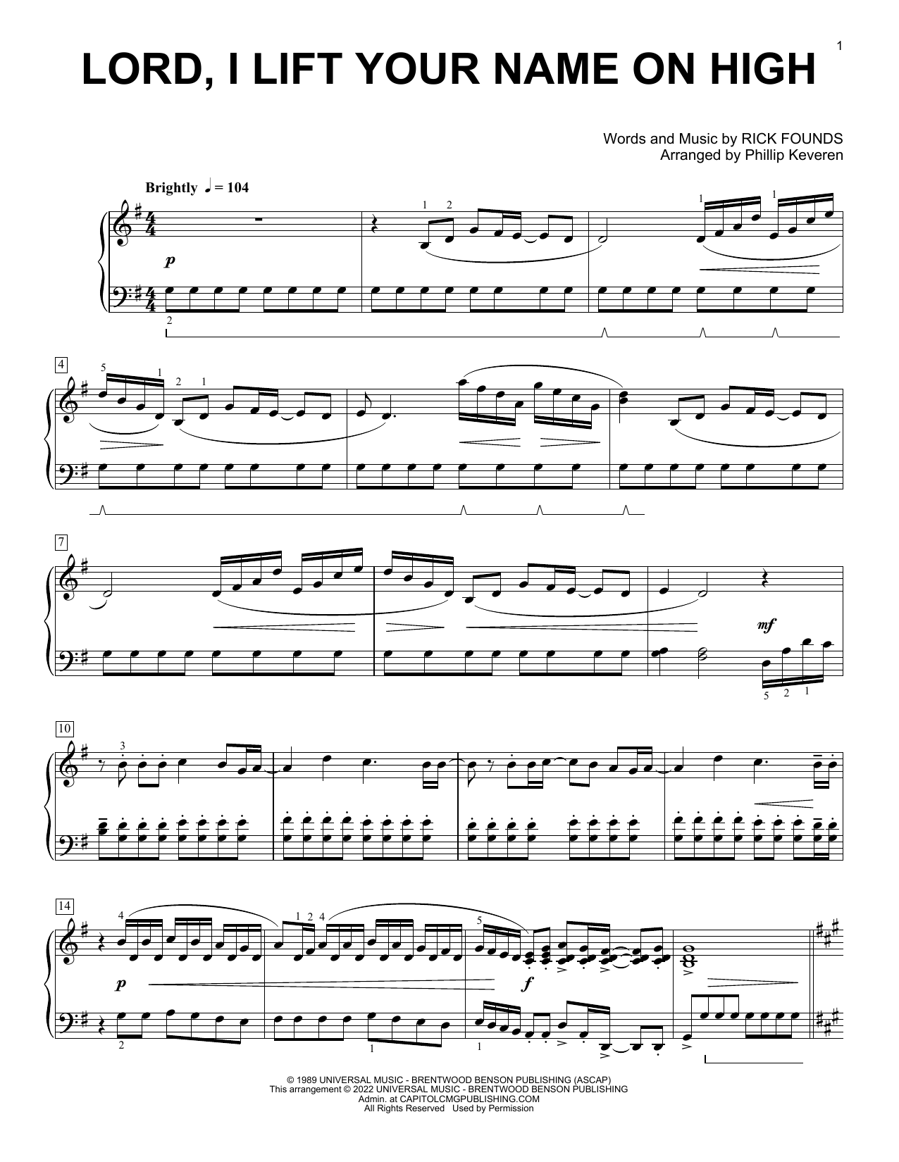 Rick Founds Lord, I Lift Your Name On High [Classical version] (arr. Phillip Keveren) Sheet Music Notes & Chords for Piano Solo - Download or Print PDF