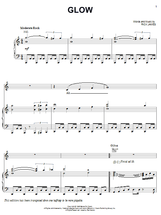 Rick James Glow Sheet Music Notes & Chords for Piano, Vocal & Guitar (Right-Hand Melody) - Download or Print PDF
