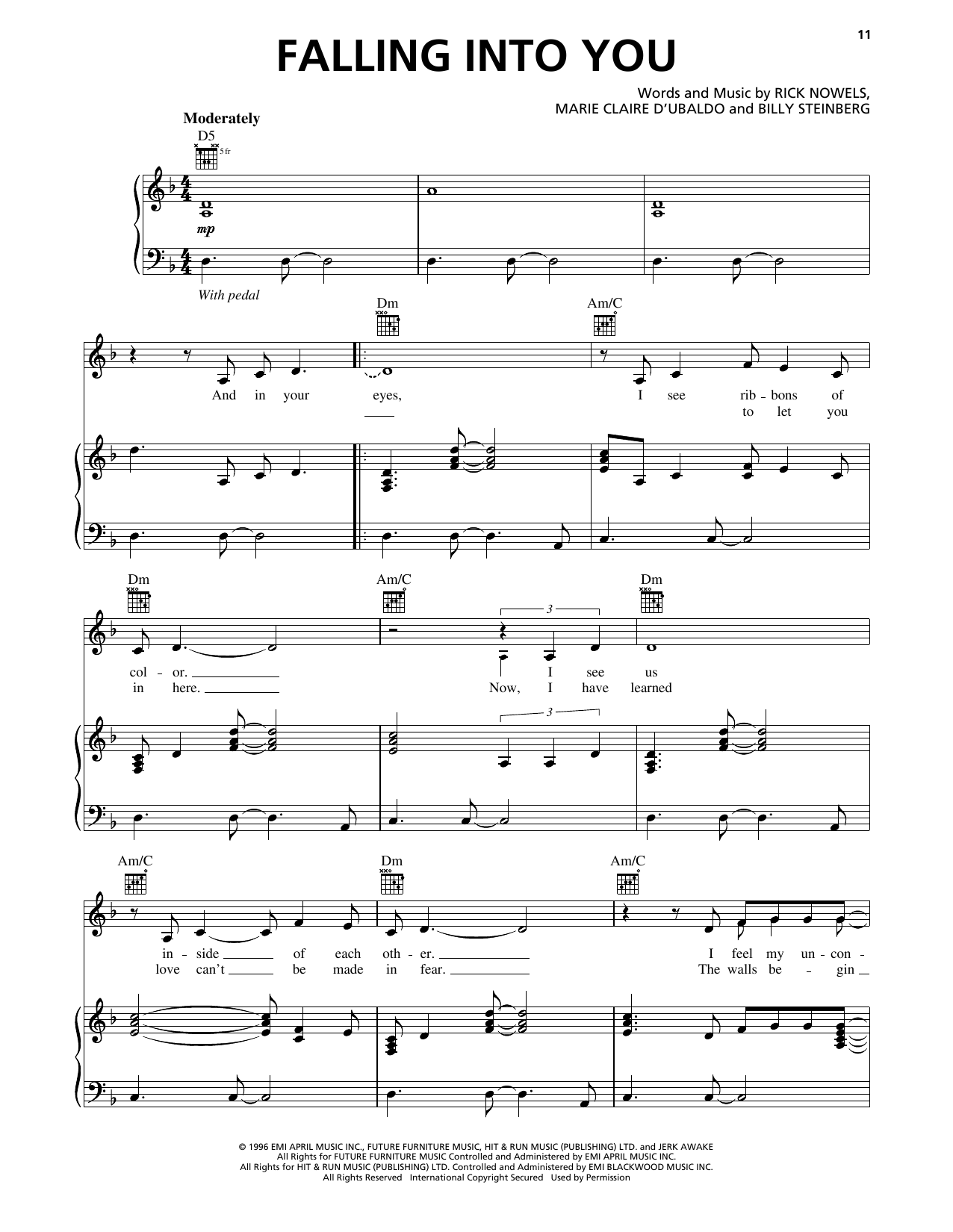 Rick Nowels Falling Into You Sheet Music Notes & Chords for Piano, Vocal & Guitar Chords (Right-Hand Melody) - Download or Print PDF Rick Nowels Falling Into You Sheet Music Notes & Chords for Piano, Vocal & Guitar Chords (Right-Hand Melody) - Download or Print PDF
