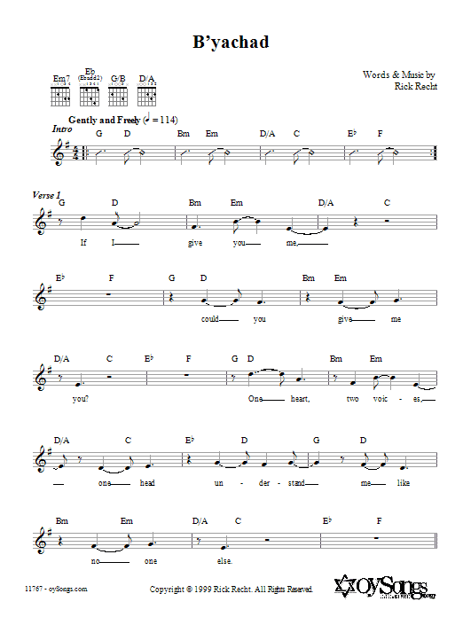 Rick Recht B'yachad Sheet Music Notes & Chords for Melody Line, Lyrics & Chords - Download or Print PDF