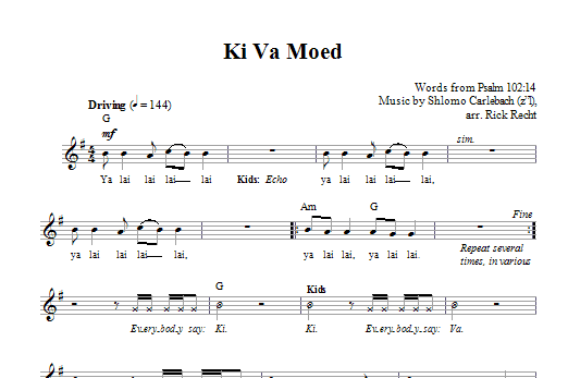 Rick Recht Ki Va Moed Sheet Music Notes & Chords for Melody Line, Lyrics & Chords - Download or Print PDF