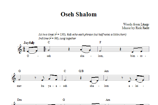 Rick Recht Oseh Shalom Sheet Music Notes & Chords for Melody Line, Lyrics & Chords - Download or Print PDF