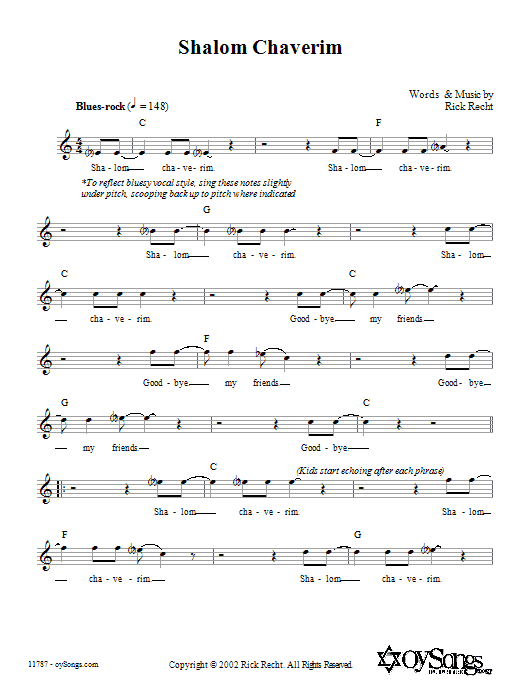 Rick Recht Shalom Chaverim Sheet Music Notes & Chords for Melody Line, Lyrics & Chords - Download or Print PDF