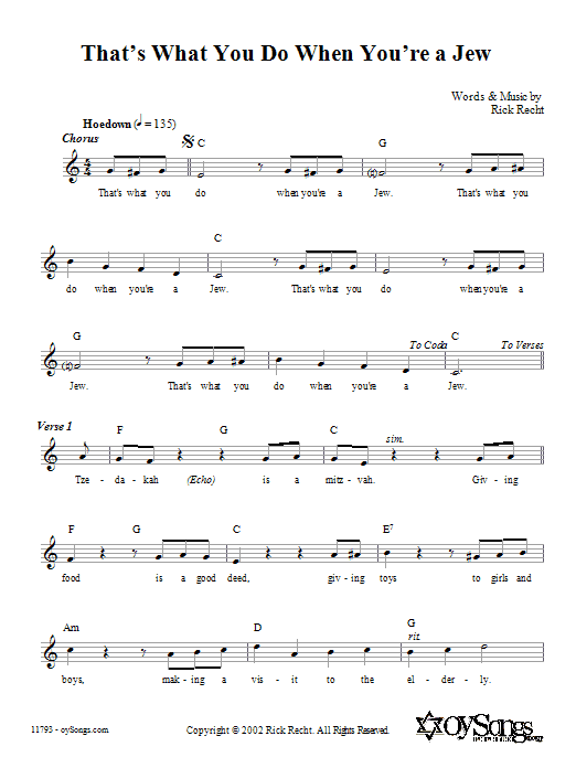 Rick Recht That's What You Do When You're a Jew Sheet Music Notes & Chords for Melody Line, Lyrics & Chords - Download or Print PDF
