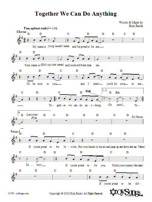 Rick Recht Together We Can Do Anything Sheet Music Notes & Chords for Melody Line, Lyrics & Chords - Download or Print PDF