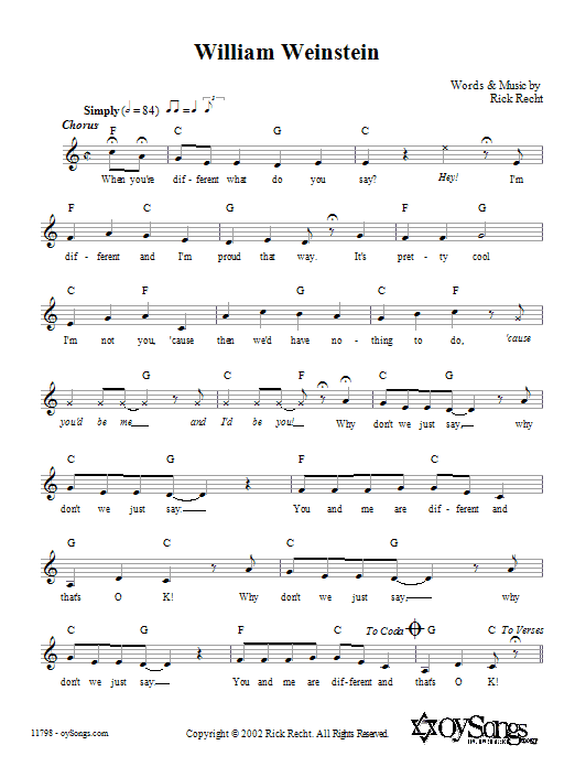 Rick Recht William Weinstein Sheet Music Notes & Chords for Melody Line, Lyrics & Chords - Download or Print PDF