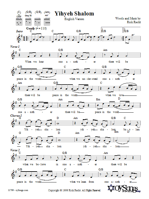 Rick Recht Yihyeh Shalom (English version) Sheet Music Notes & Chords for Melody Line, Lyrics & Chords - Download or Print PDF