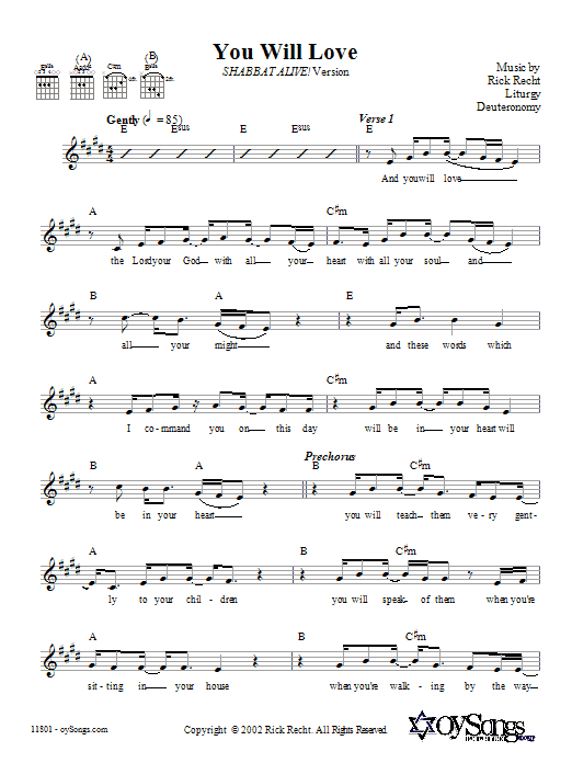 Rick Recht You Will Love (Shabbat Alive! Version) Sheet Music Notes & Chords for Melody Line, Lyrics & Chords - Download or Print PDF