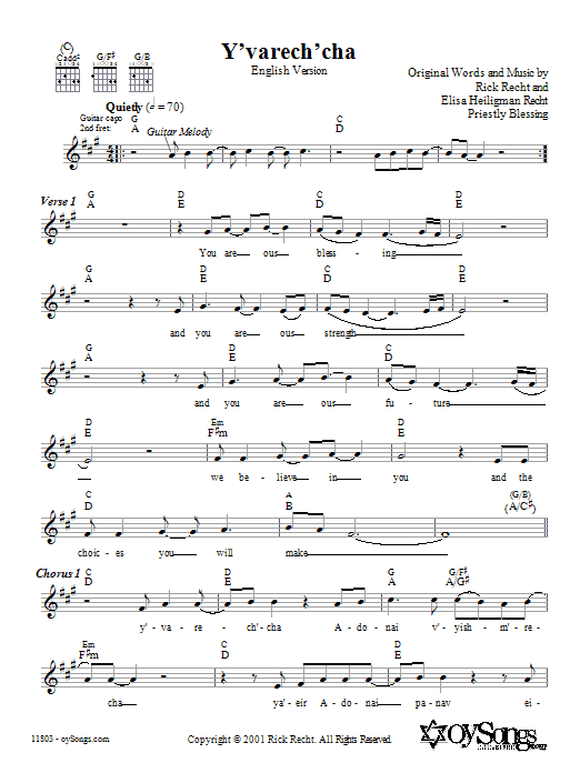 Rick Recht Y'varech'cha (English Version) Sheet Music Notes & Chords for Melody Line, Lyrics & Chords - Download or Print PDF