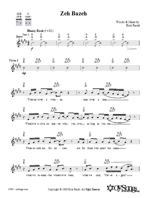 Rick Recht Zeh Bazeh Sheet Music Notes & Chords for Melody Line, Lyrics & Chords - Download or Print PDF