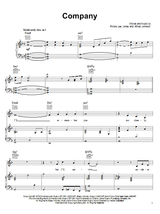 Rickie Lee Jones Company Sheet Music Notes & Chords for Piano, Vocal & Guitar (Right-Hand Melody) - Download or Print PDF