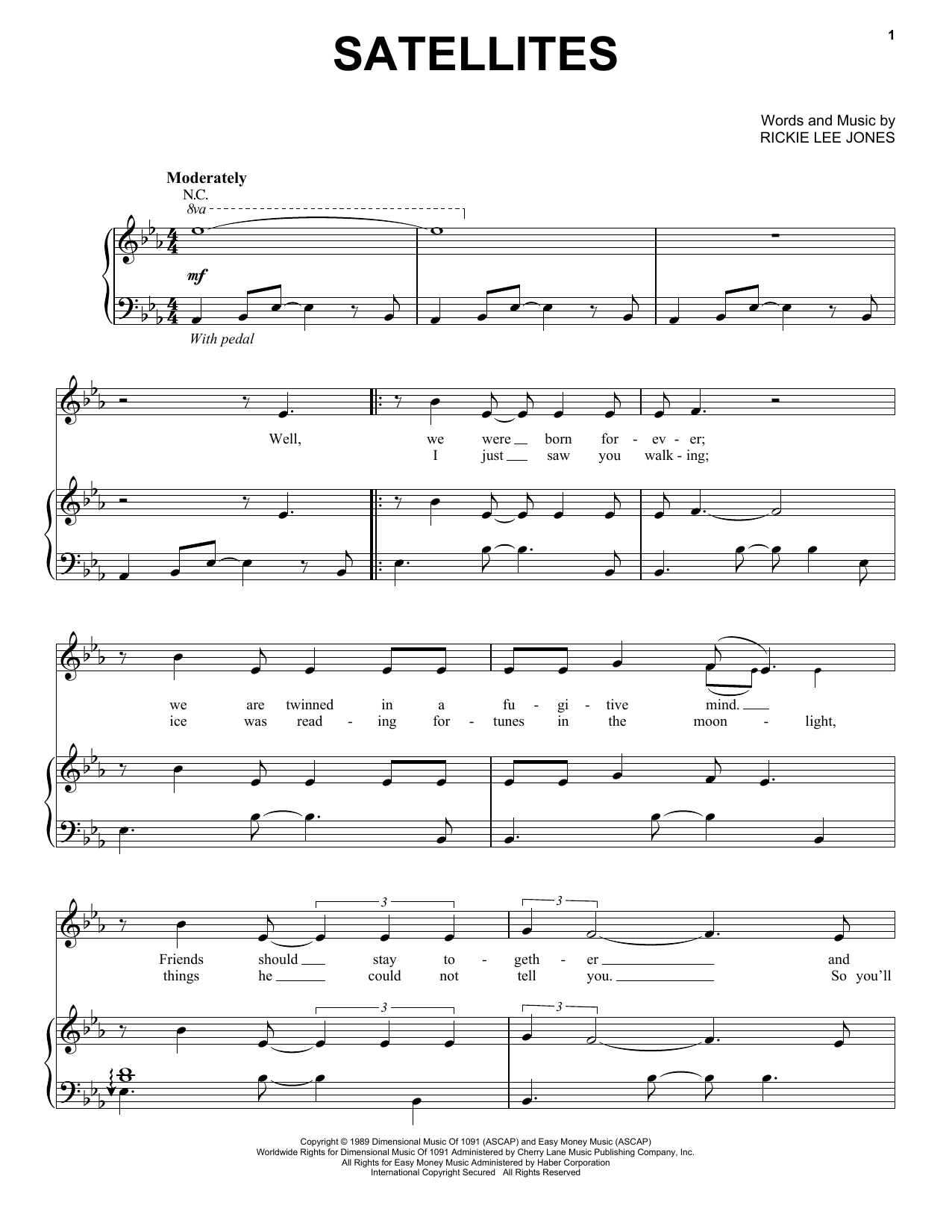 Rickie Lee Jones Satellites Sheet Music Notes & Chords for Piano, Vocal & Guitar (Right-Hand Melody) - Download or Print PDF