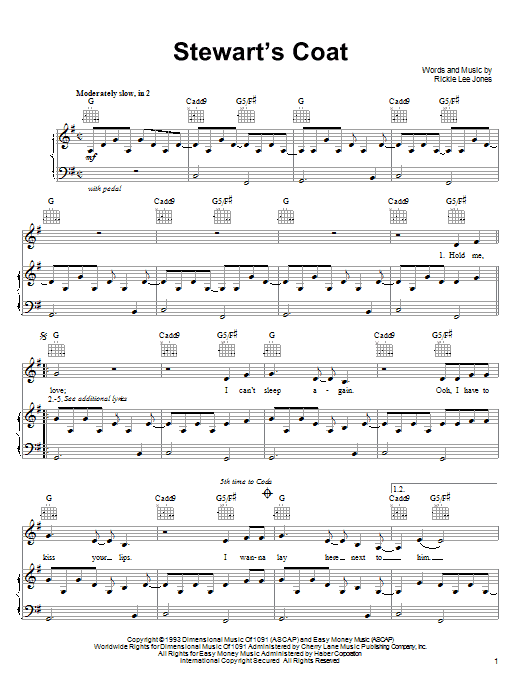 Rickie Lee Jones Stewart's Coat Sheet Music Notes & Chords for Piano, Vocal & Guitar (Right-Hand Melody) - Download or Print PDF