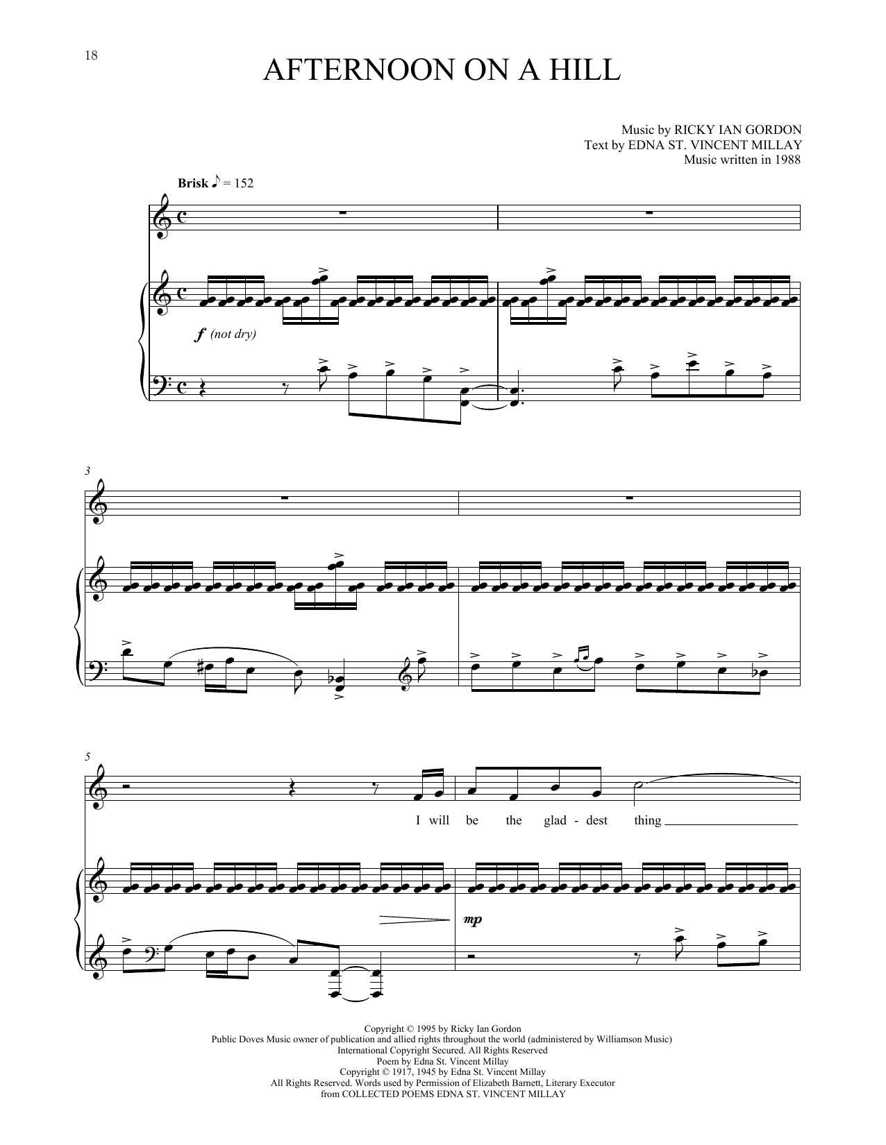 Ricky Ian Gordon Afternoon On A Hill Sheet Music Notes & Chords for Piano & Vocal - Download or Print PDF