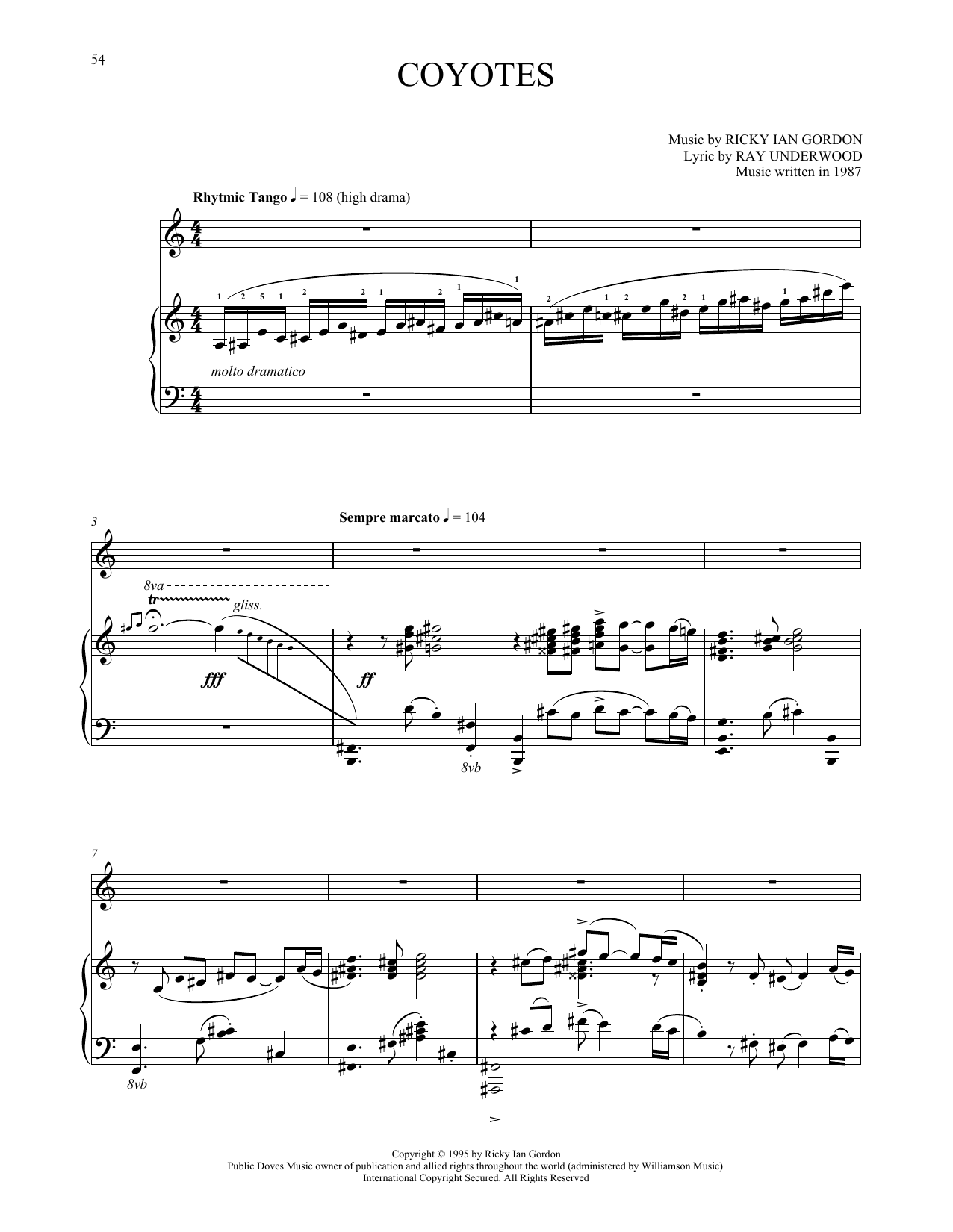 Ricky Ian Gordon Coyotes Sheet Music Notes & Chords for Piano & Vocal - Download or Print PDF