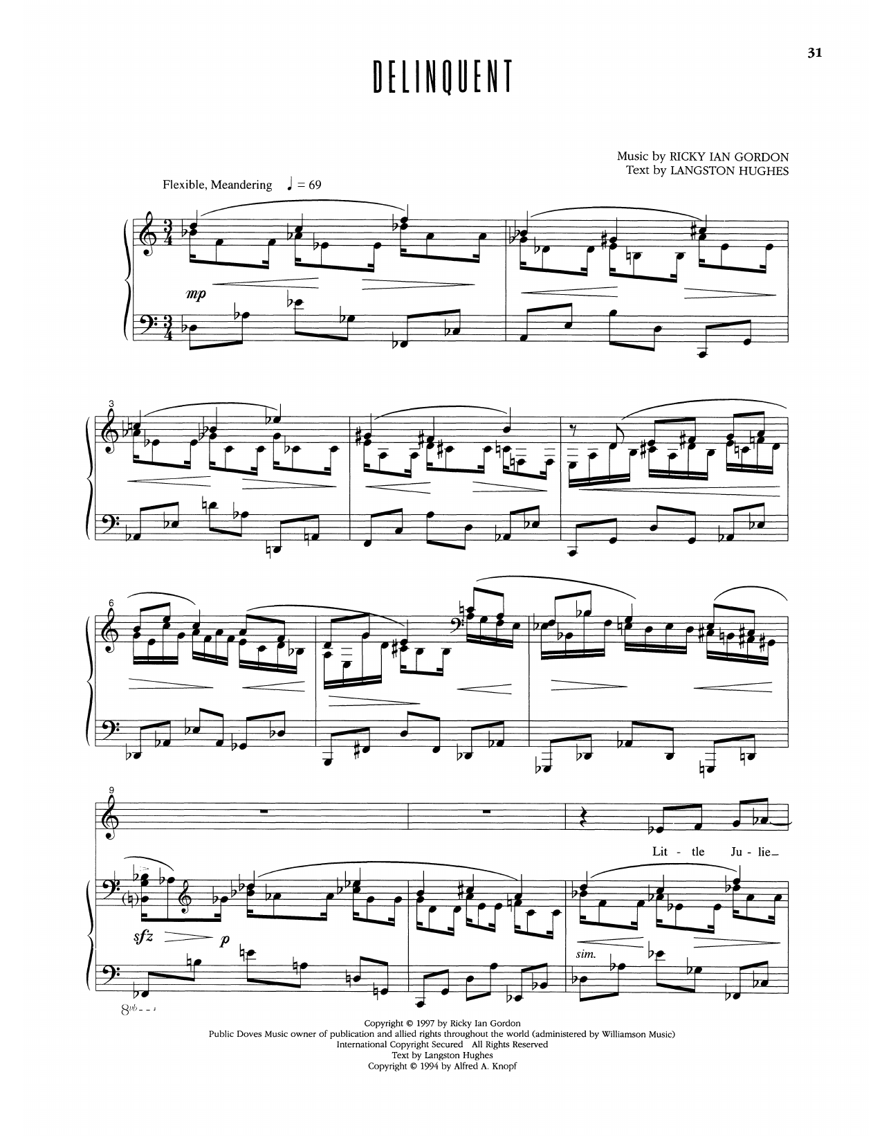 Ricky Ian Gordon Delinquent Sheet Music Notes & Chords for Piano & Vocal - Download or Print PDF