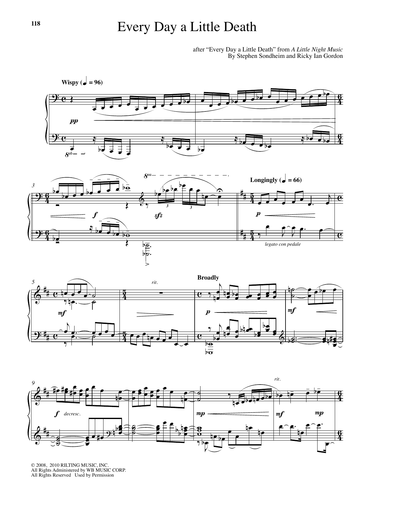 Ricky Ian Gordon Every Day A Little Death Sheet Music Notes & Chords for Piano - Download or Print PDF