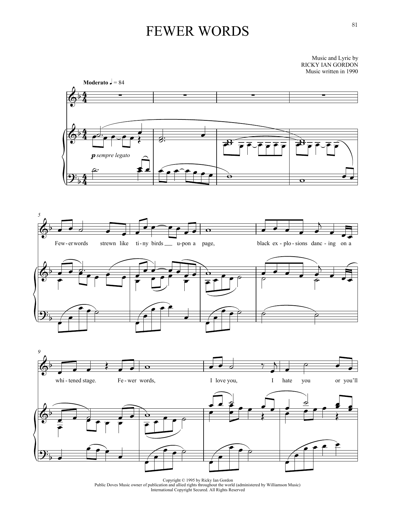 Ricky Ian Gordon Fewer Words Sheet Music Notes & Chords for Piano & Vocal - Download or Print PDF