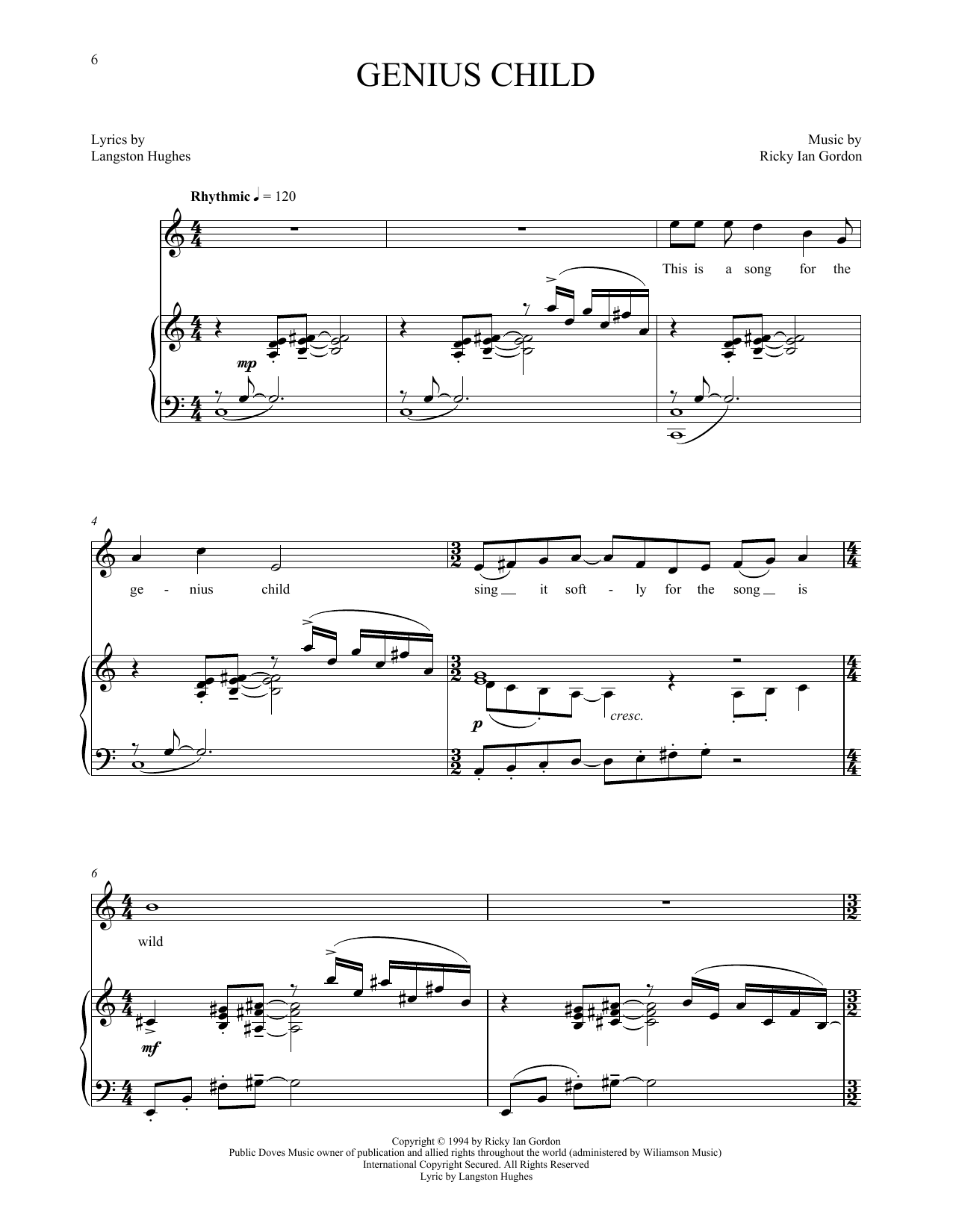 Ricky Ian Gordon Genius Child Sheet Music Notes & Chords for Piano & Vocal - Download or Print PDF