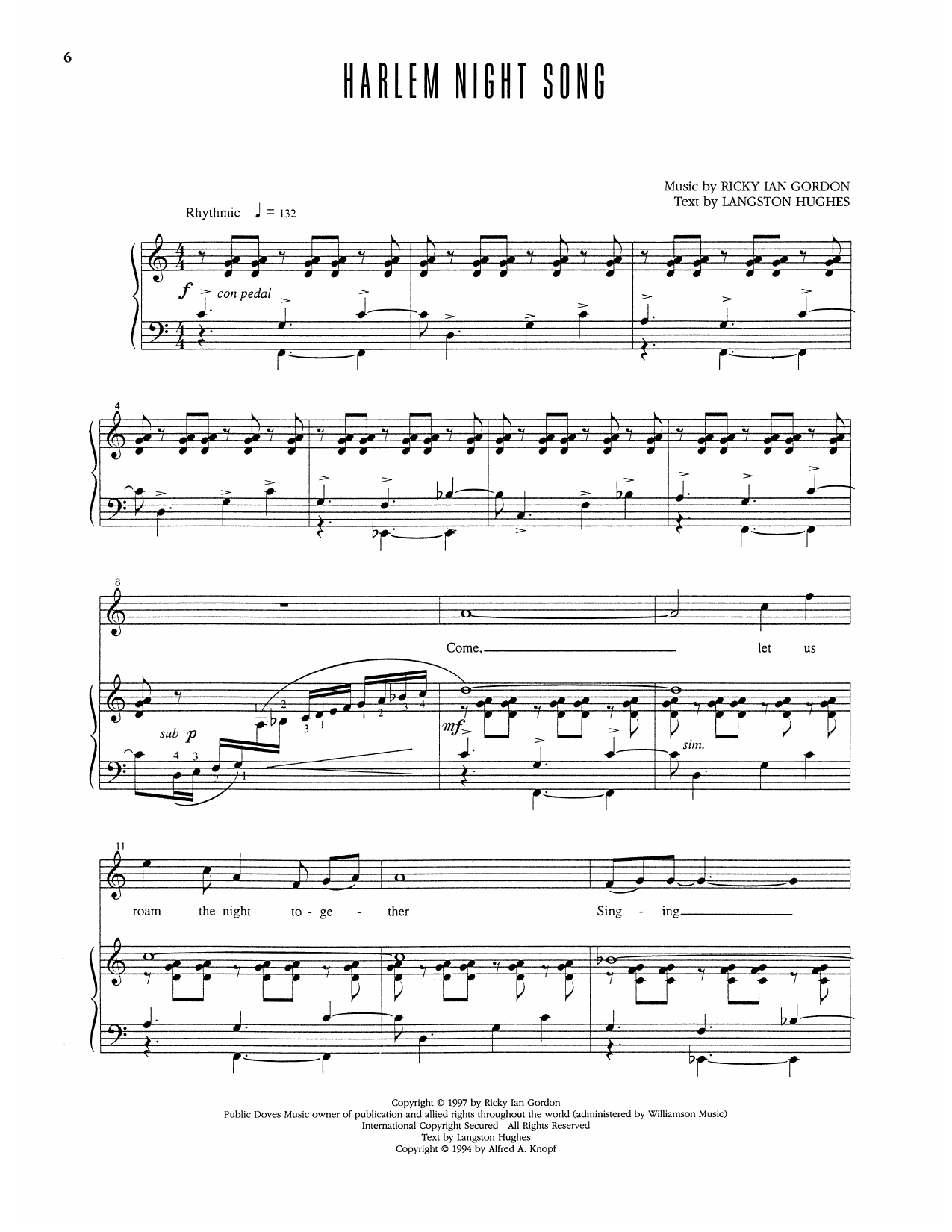 Ricky Ian Gordon Harlem Night Song Sheet Music Notes & Chords for Piano & Vocal - Download or Print PDF