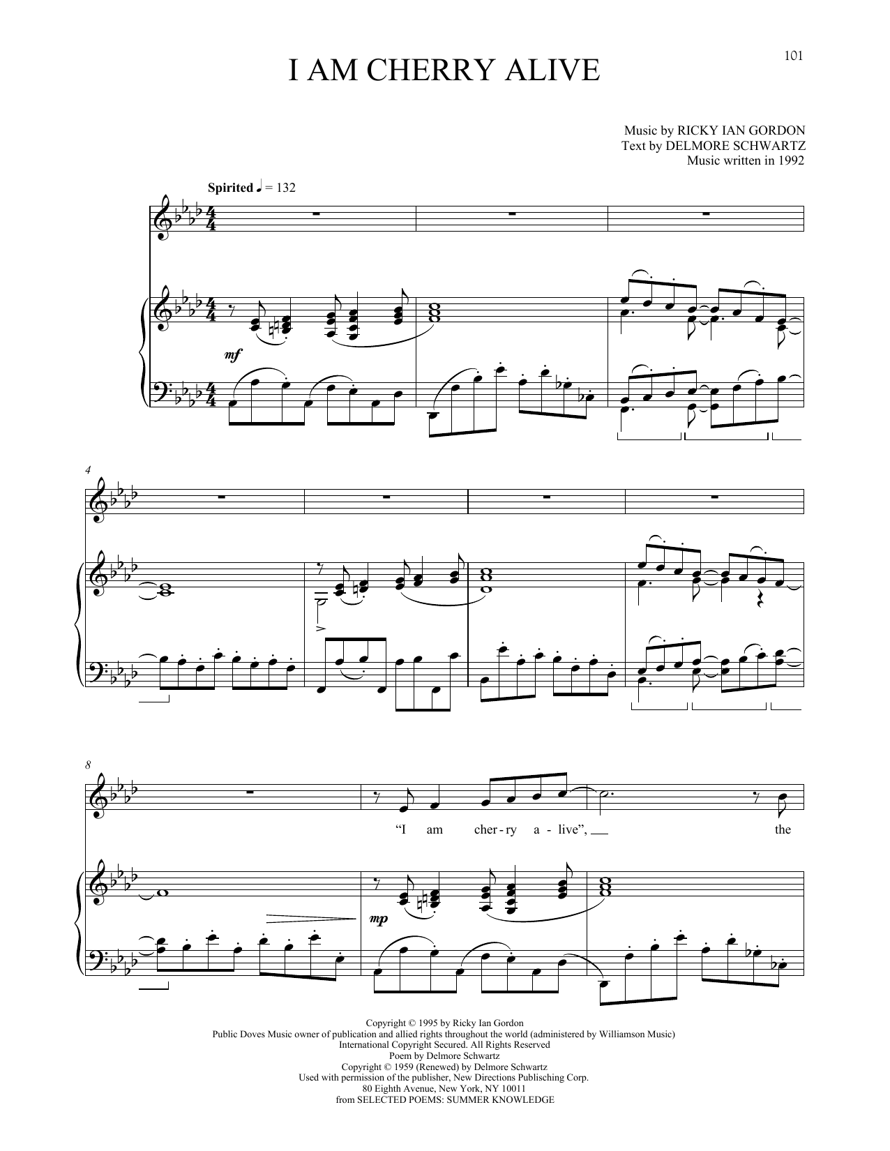 Ricky Ian Gordon I Am Cherry Alive Sheet Music Notes & Chords for Piano & Vocal - Download or Print PDF